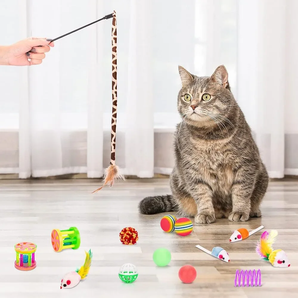 33PCS Cat Toys Set with Tunnel, Interactive Kit Balls Mice Wand Kitten Play